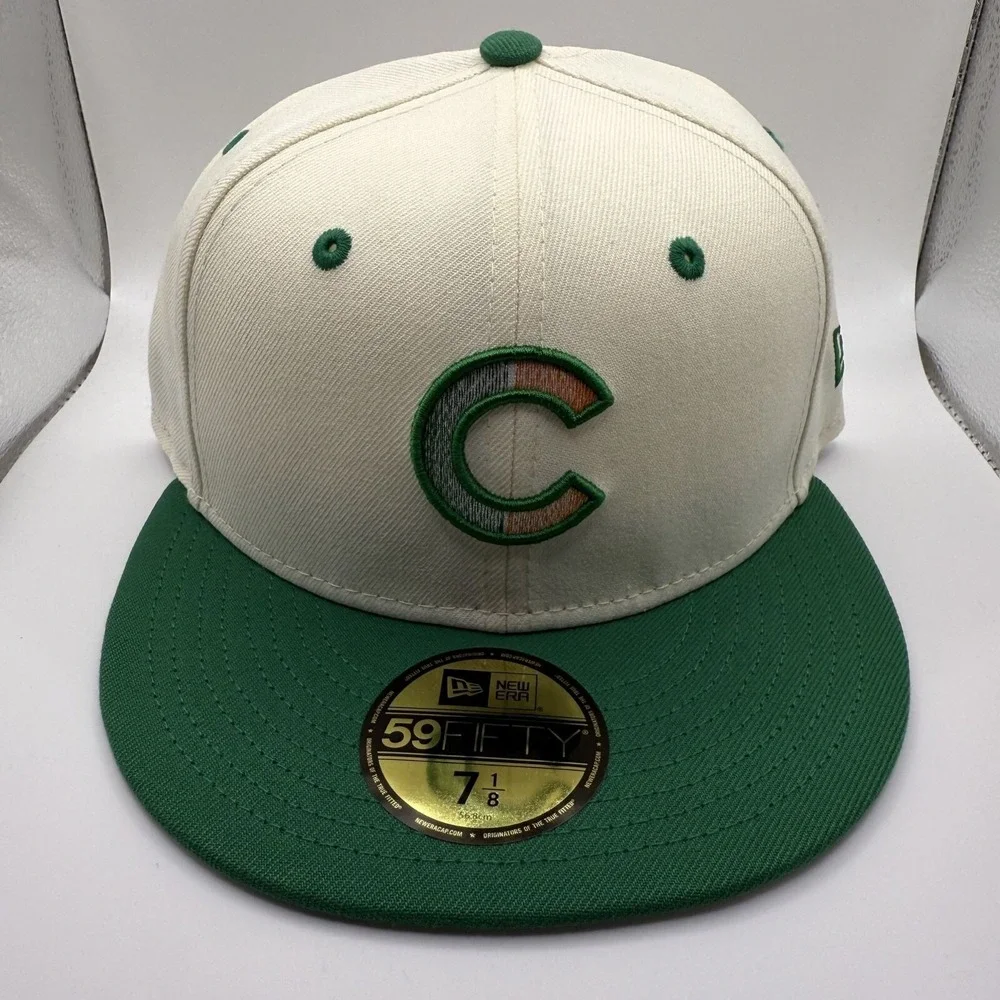 New Era 59Fifty Chicago Cubs Cream/Green Colorpack Fitted‎ Hat Size 7 1/8